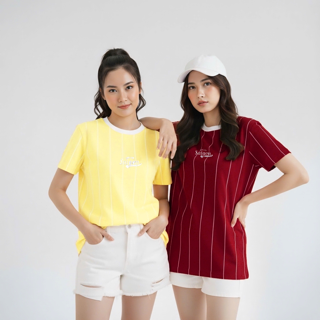 Áo Thun Mirage Phối Sọc Vàng - Đỏ Local Brand Chất 100% Cotton Mềm Mịn Thoáng Mát.