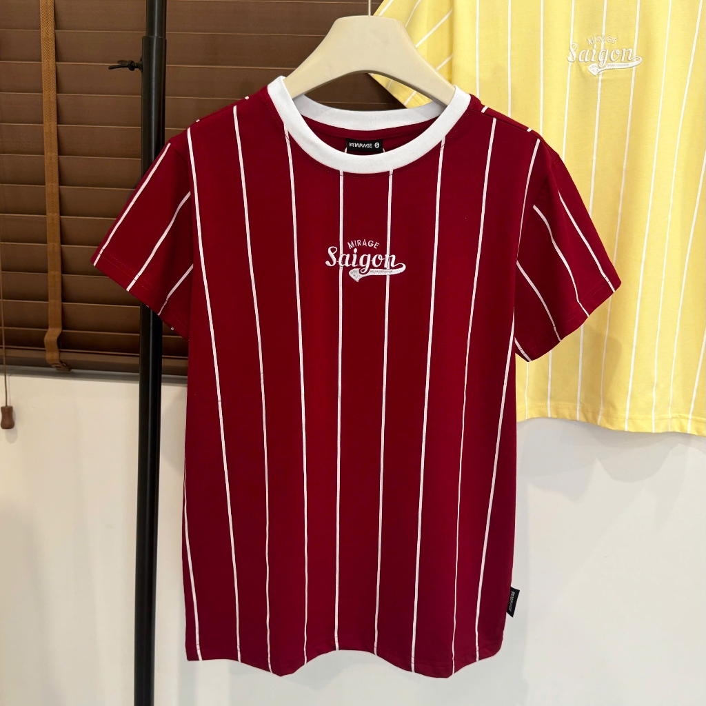 Áo Thun Mirage Phối Sọc Vàng - Đỏ Local Brand Chất 100% Cotton Mềm Mịn Thoáng Mát.