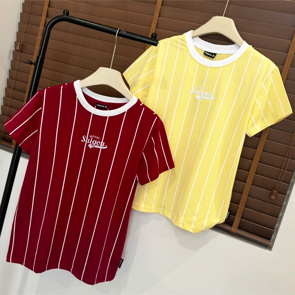 Áo Thun Mirage Phối Sọc Vàng - Đỏ Local Brand Chất 100% Cotton Mềm Mịn Thoáng Mát.