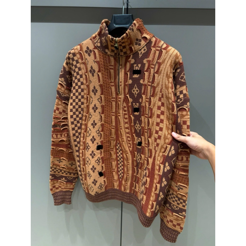 ⚡️[Hight Quality] Áo Khoác Len Ha1f Zip Pu11 Ready To Wear Jacket - Điểm Nhấn Màu Nâu Dệt Hoa Cao Cấp Nam Nữ Street Wear