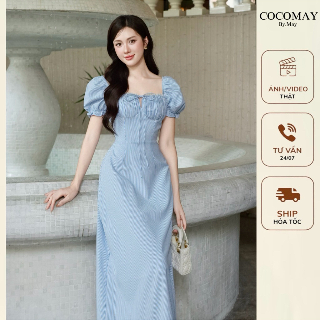 COCOMAY - Đầm Blue Muse – Nữ Tính Ngọt Ngào | Kẻ sọc trắng xanh ...