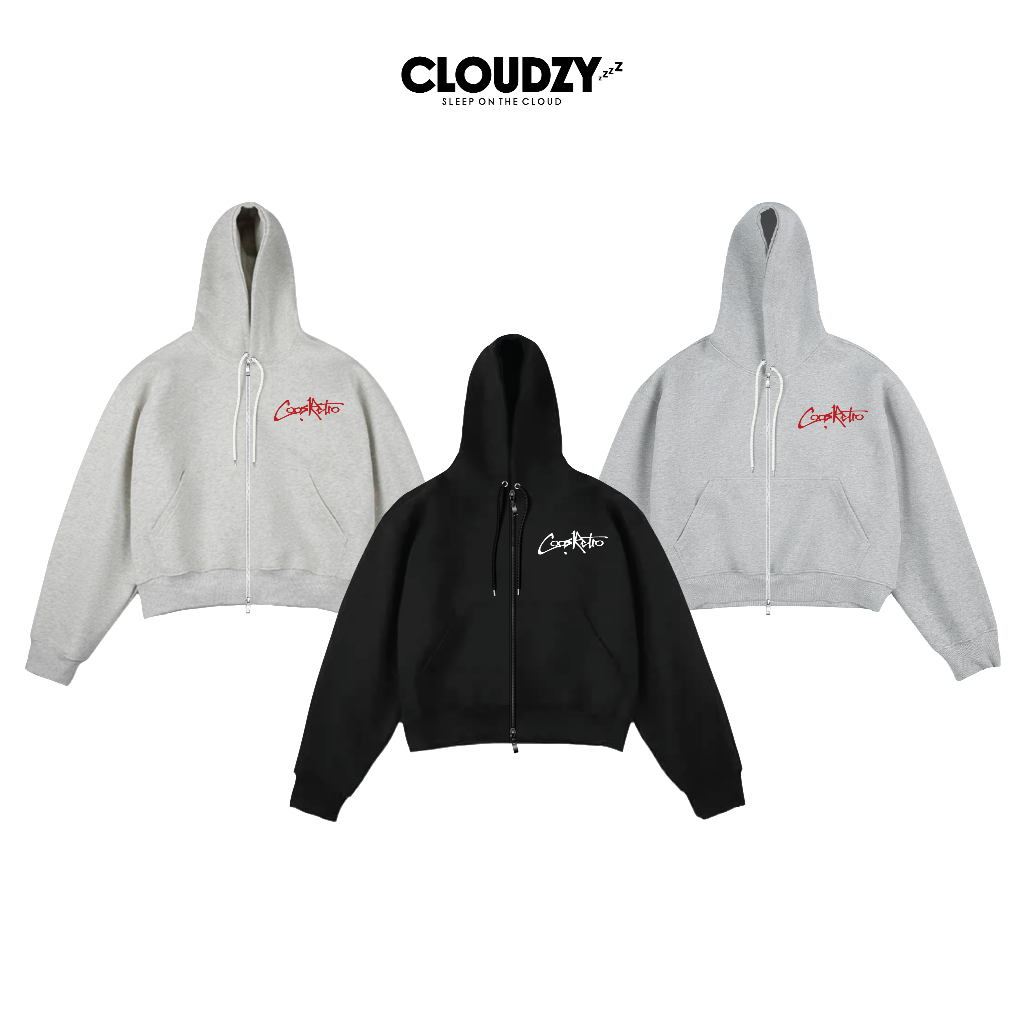 Áo hoodie zip boxy nam local brand Cloudzy hoodie nỉ bông nữ unisex form rộng basic mũ siêu to RETRO