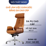 Ghế xoay văn phòng lưng cao bọc da cao cấp - Ghế giám đốc da bọc gỗ cao cấp - Ghế ngả lưng văn phòng — ảnh 2