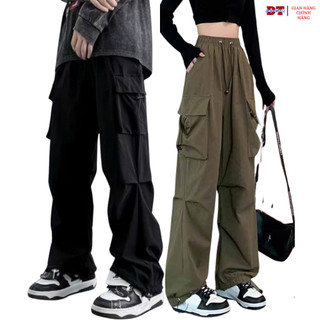 Quần ống rộng nữ nam thể thao ,quần jogger KAKI co giãn túi hộp unisex, cạp cao hộp rút phong cách K1