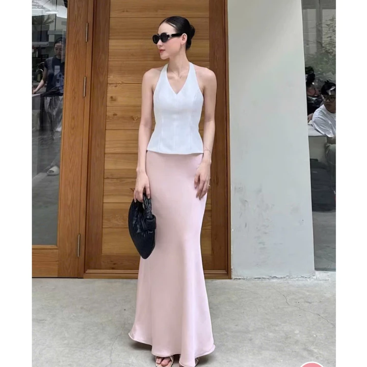 Chân Váy Lụa Đuôi Cá Dáng Dài Dày Dặn, Chân Váy Đuôi Cá Lụa Vân Gỗ Thanh Lịch, Sang Chảnh