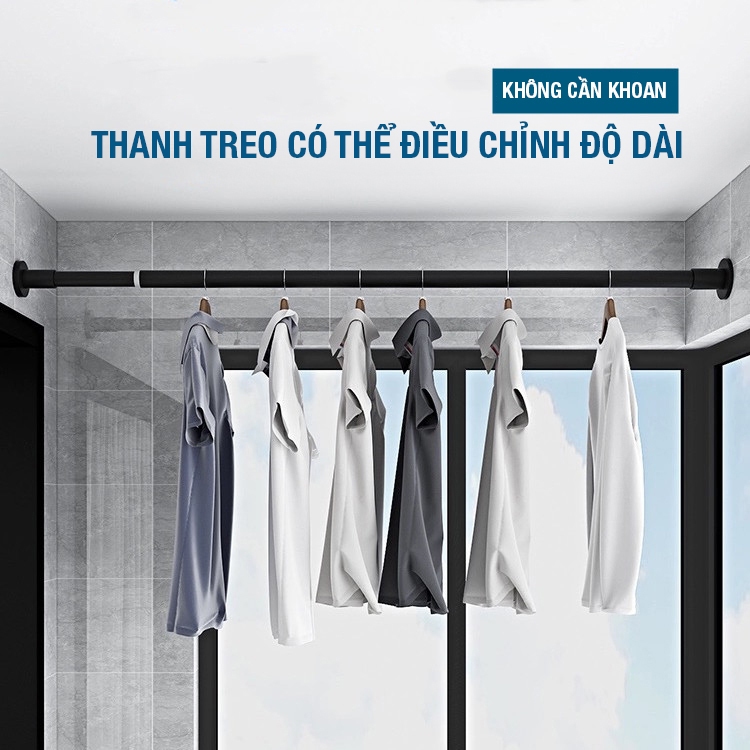 Kaleis Thanh treo rèm không cần khoan，giá treo quần áo có thể điều chỉnh độ dài