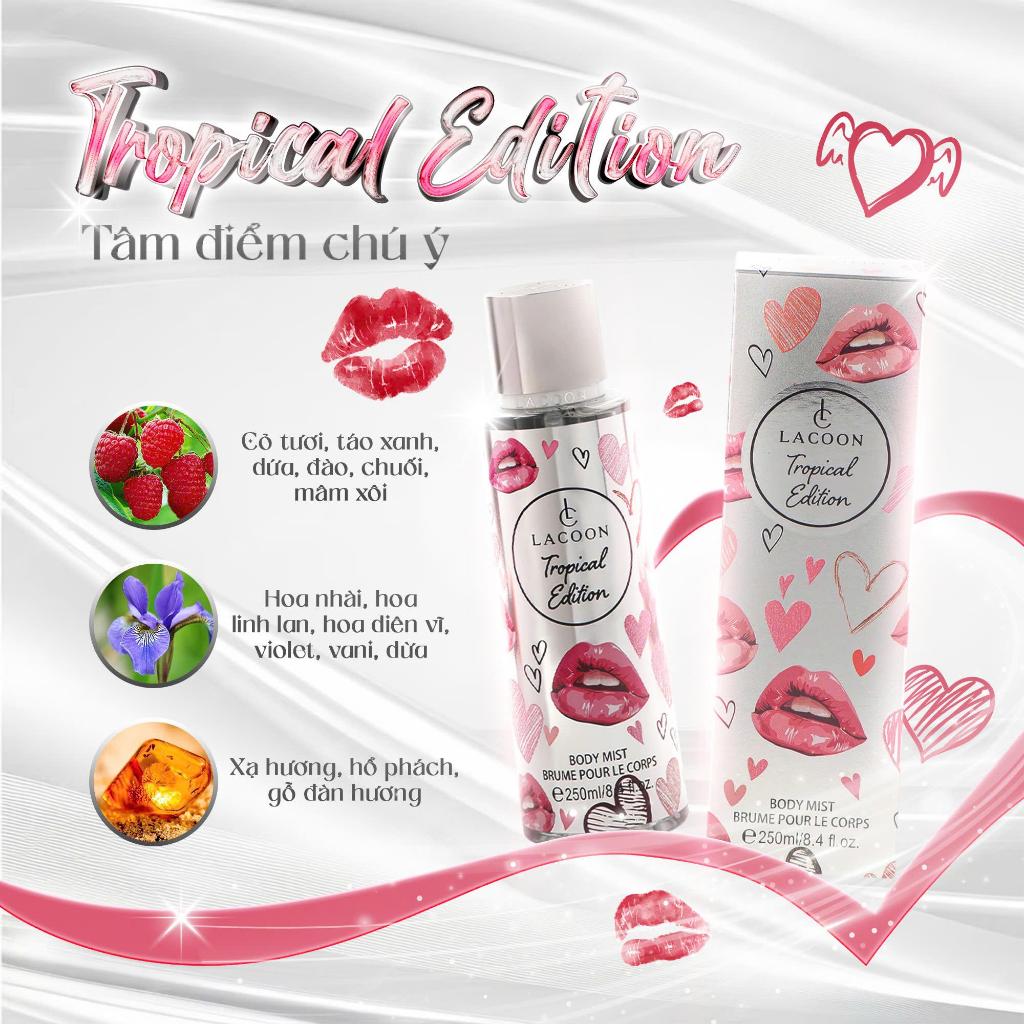 BodyMist LACOON hương Tropical Edition- Xịt Thơm Khử Mùi Nam Nữ Hương Nước Hoa Thơm Nhẹ Nhàng, Lưu Hương