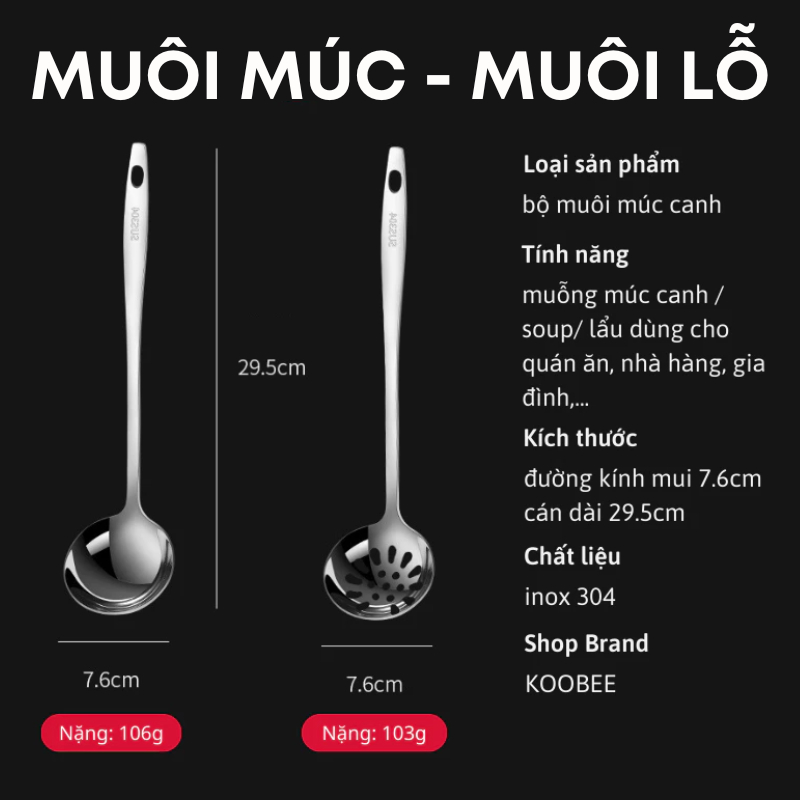 Muỗng Múc Canh Cao Cấp KOOBEE – Inox 304 Sang Trọng | Vá Muôi Ăn Lẩu Chuyên Dụng | NB95