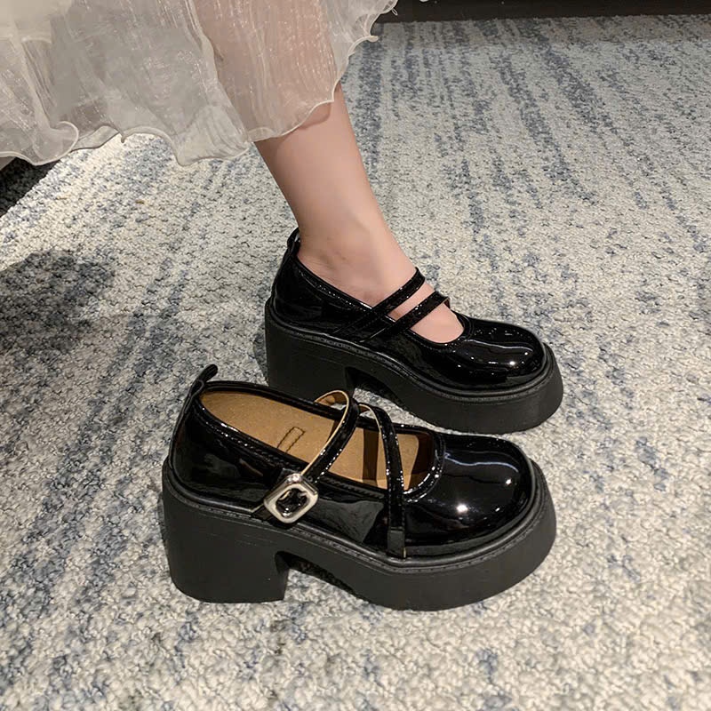 Giày Búp Bê Nữ Da Bóng Đế Bánh Mì Cao 2 Quai Cá Tính Mũi Bầu Style Hàn Quốc TH01_NT Shoes