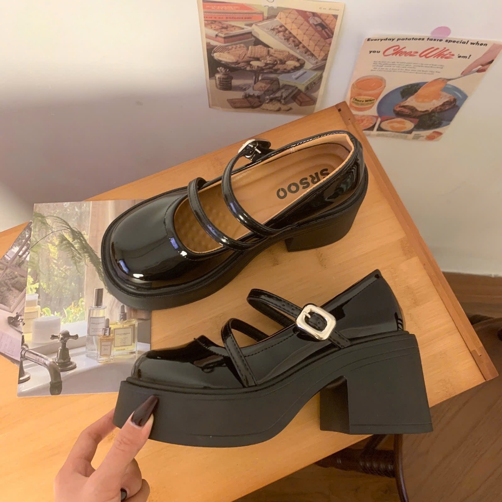 Giày Búp Bê Nữ Da Bóng Đế Bánh Mì Cao 2 Quai Cá Tính Mũi Bầu Style Hàn Quốc TH01_NT Shoes
