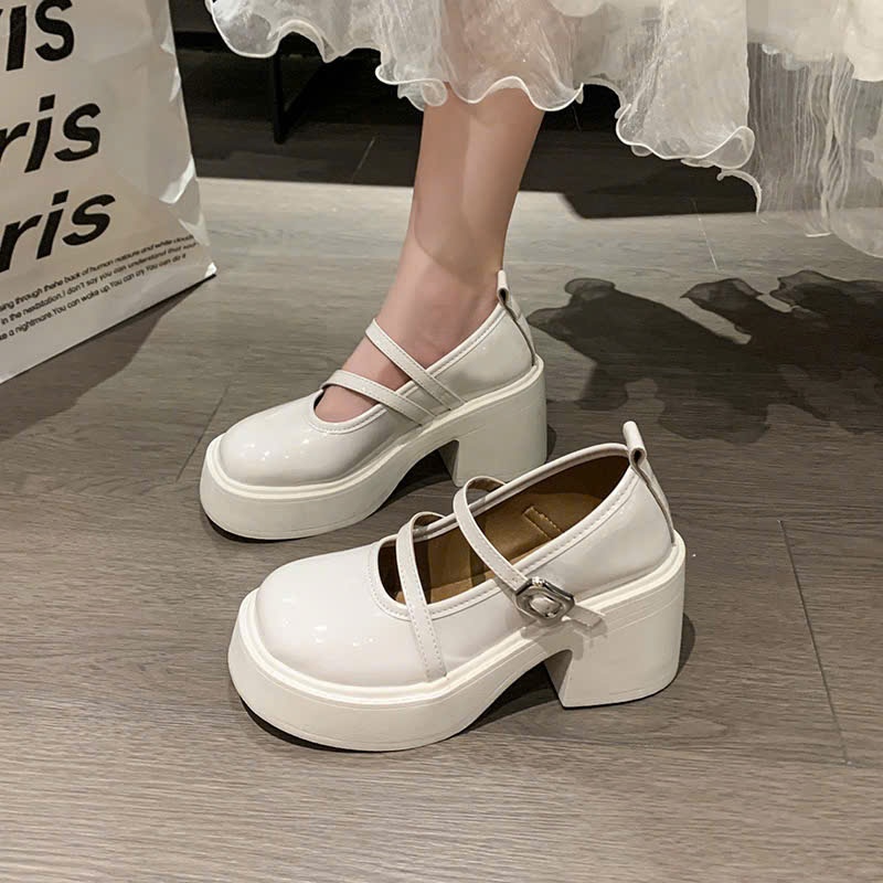Giày Búp Bê Nữ Da Bóng Đế Bánh Mì Cao 2 Quai Cá Tính Mũi Bầu Style Hàn Quốc TH01_NT Shoes
