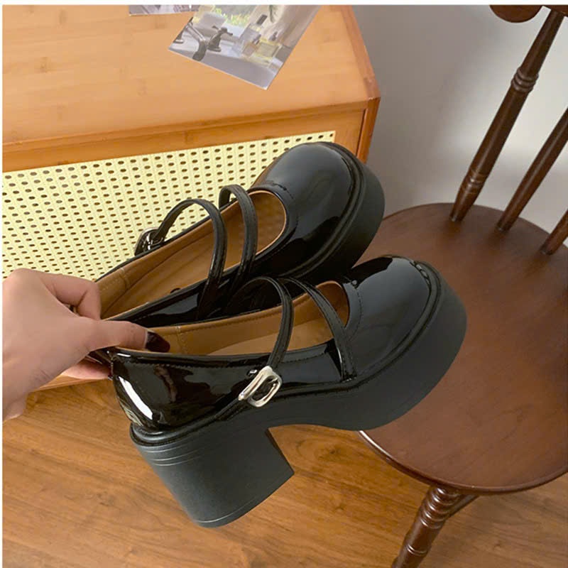 Giày Búp Bê Nữ Da Bóng Đế Bánh Mì Cao 2 Quai Cá Tính Mũi Bầu Style Hàn Quốc TH01_NT Shoes