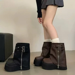 Giày Bốt Nữ Đế Bánh Mì Khóa Kéo Cá Tính Da Mềm Cao Cấp Cá Tính Phong Cách Punk Rock B21_NT Shoes