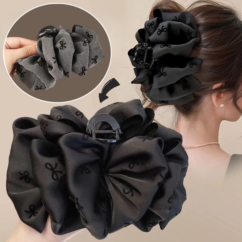 Kẹp Tóc Cá Mập Xếp Ly Đám Mây In Nơ Bồng Bềnh Sang Trọng Xinh Xắn Phụ Kiện Tóc Empoli