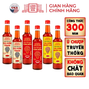 Thùng 6 chai (3 Vị Than - Vàng - Tôm) Nước Mắm Nhỉ Truyền Thống Làng Chài Xưa 525ml/chai nhựa