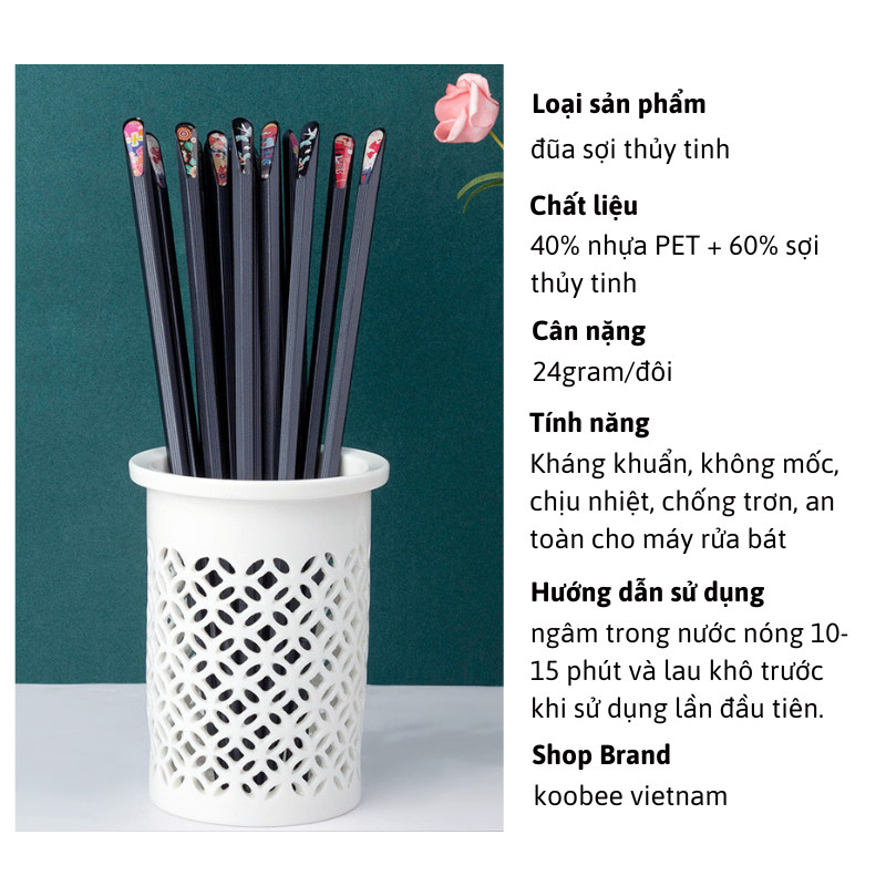 Đũa Kháng Khuẩn Phủ Sợi Thủy Tinh – Màu Đen Phong Cách Nhật Bản | Chịu Nhiệt, Chống Mốc, Không Trơn Trượt (BA27)