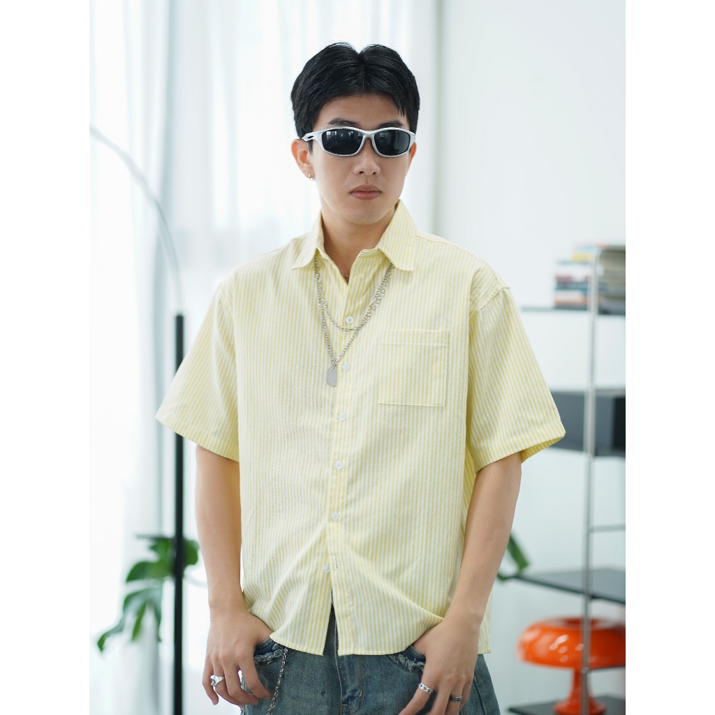 Áo Sơ Mi Tay Ngắn Local Brand VIBESTU  Áo Sơ Mi Nam Nữ Form Boxy Chất Liệu Oxford