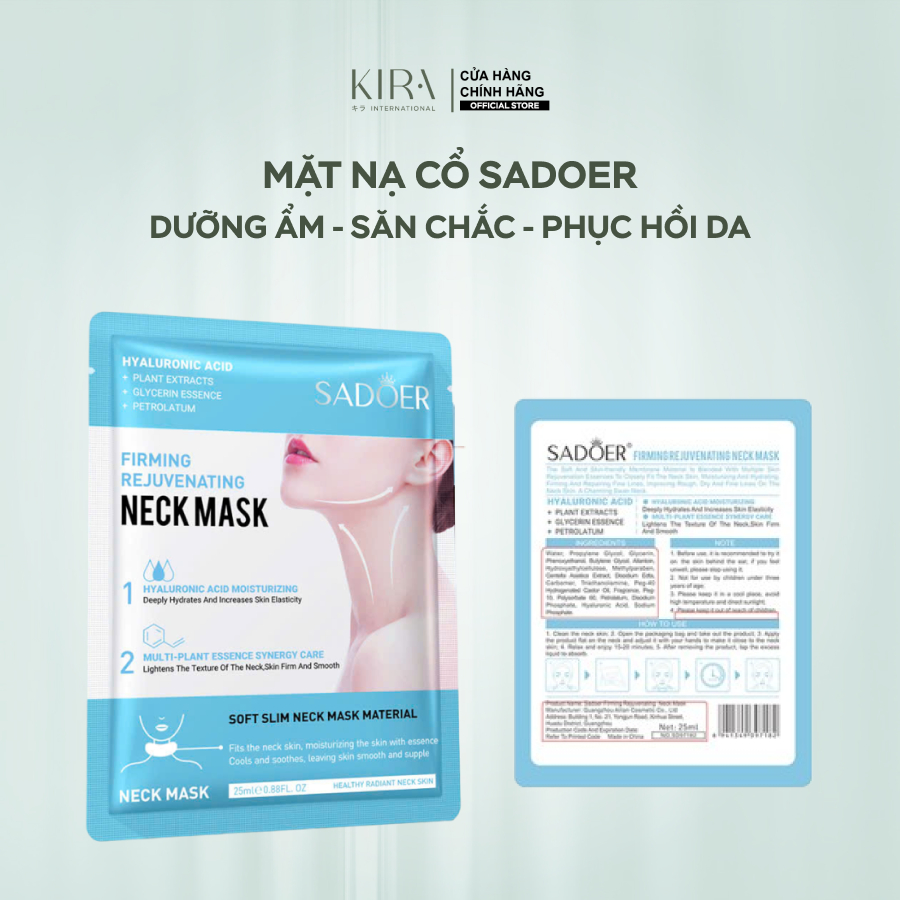 Mặt nạ cổ SADOER giúp dưỡng ẩm, làm săn chắc da và giảm nếp nhăn vùng cổ hiệu quả.