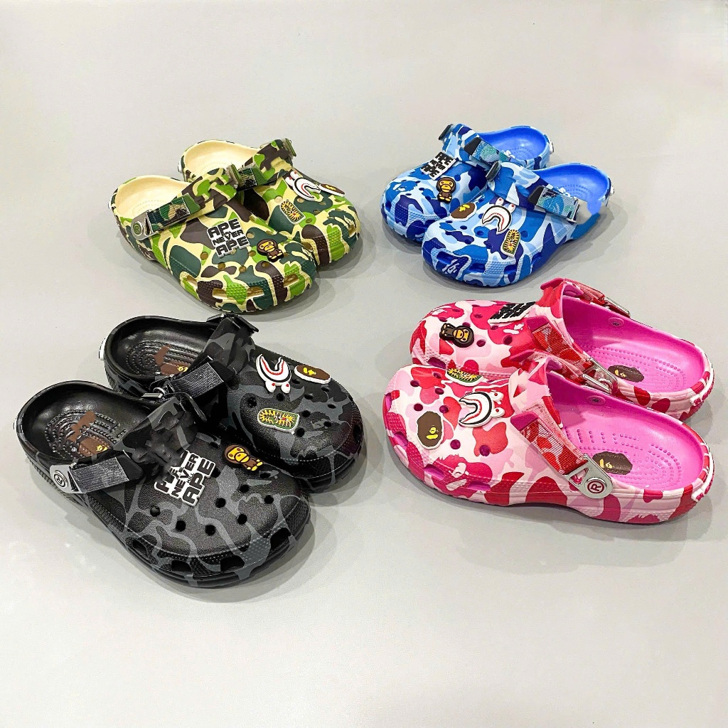 Dép sục classic bape unisex, sục bape nam nữ tặng kèm charm 3d chủ đề cao cấp trang trí