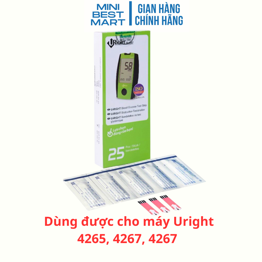 Que thử đường huyết Uright hộp 25 que dùng máy Uright TD4265, 4267 ...