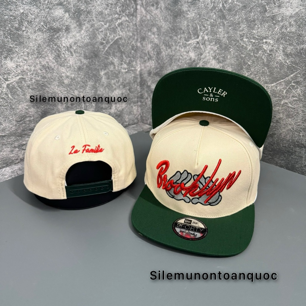Mũ hiphop in kết dưới cay-ler - Nón snapback thêu brook-lyn phối bàn tay siêu đẹp