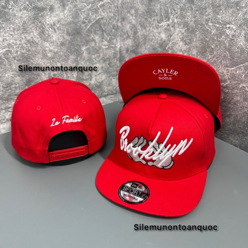 Mũ hiphop in kết dưới cay-ler - Nón snapback thêu brook-lyn phối bàn tay siêu đẹp