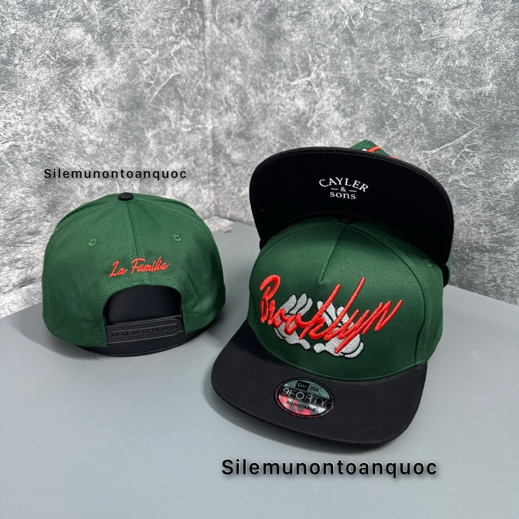 Mũ hiphop in kết dưới cay-ler - Nón snapback thêu brook-lyn phối bàn tay siêu đẹp