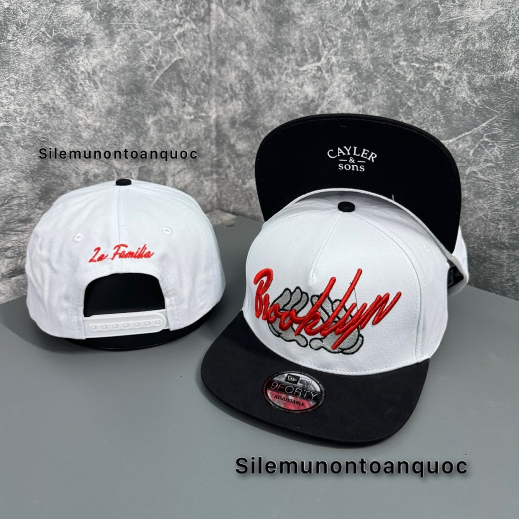 Mũ hiphop in kết dưới cay-ler - Nón snapback thêu brook-lyn phối bàn tay siêu đẹp