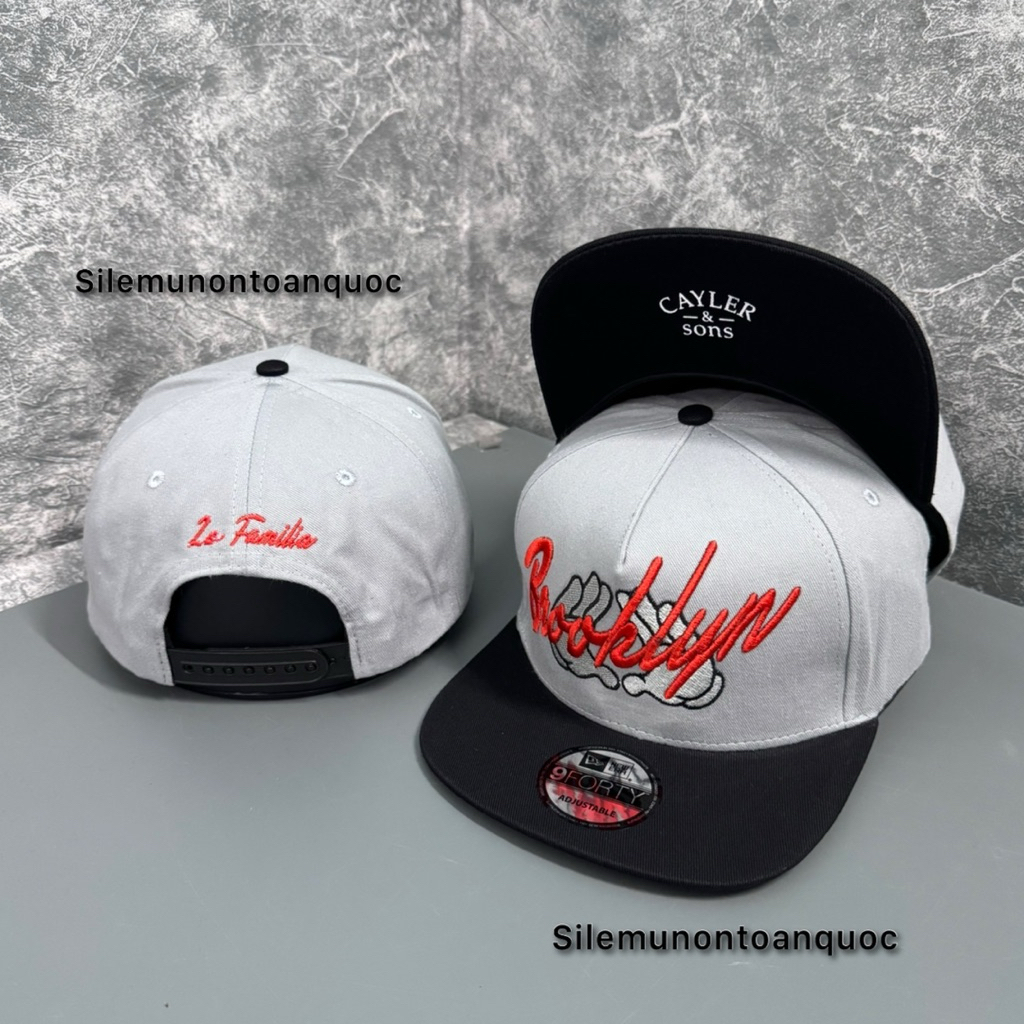 Mũ hiphop in kết dưới cay-ler - Nón snapback thêu brook-lyn phối bàn tay siêu đẹp