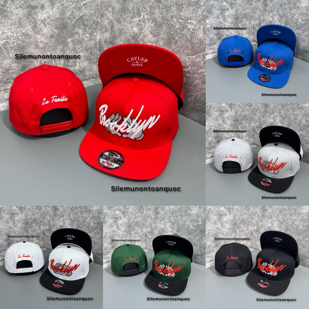 Mũ hiphop in kết dưới cay-ler - Nón snapback thêu brook-lyn phối bàn tay siêu đẹp