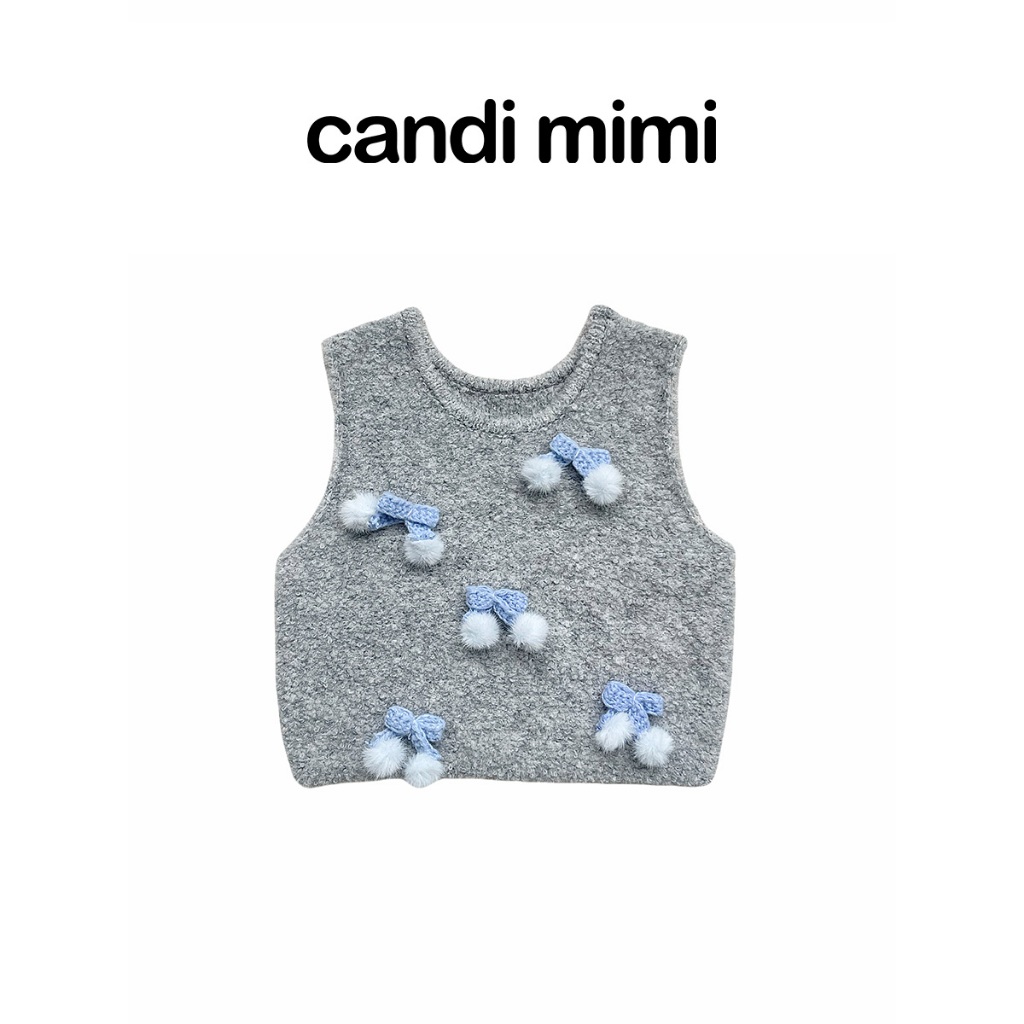 CANDI MIMI Áo Len Khoét Nách Đính Quả Bông NT5615