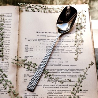 [6 chiếc] Thìa inox cán dài Oyatton [428] SYLVA SPOON hoạ tiết vỏ cây dài 18cm, inox18/10 O428