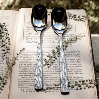 [6 chiếc] Thìa inox cán dài Oyatton [428] SYLVA SPOON hoạ tiết vỏ cây dài 18cm, inox18/10 O428
