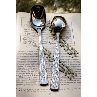[6 chiếc] Thìa inox cán dài Oyatton [428] SYLVA SPOON hoạ tiết vỏ cây dài 18cm, inox18/10 O428