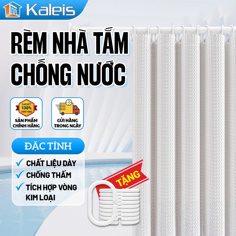 Kaleis Rèm Nhà Tắm Siêu Dày Cao Cấp, Chống Nước, Chống Mốc, Họa Tiết Vân Waffle, Không Cần Đục Lỗ TẶNG MÓC TREO