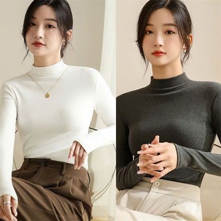 Combo 2 áo GIỮ NHIỆT nữ tay dài cao cổ 3cm GiangVu co giãn 4 chiều LÓT NỈ hàng loại 1, Áo thun giữ nhiệt dài tay ôm body