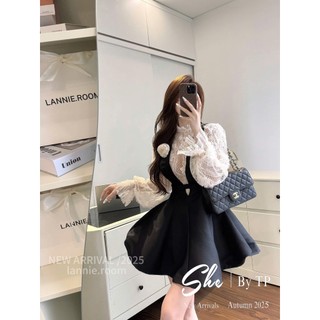 Set 3 chi tiết 1 áo ren mix yến takta xoè kèm hoa cài dành cho chị em mặc đi cưới tiệc tùng cao cấp - Baotrang.clothes