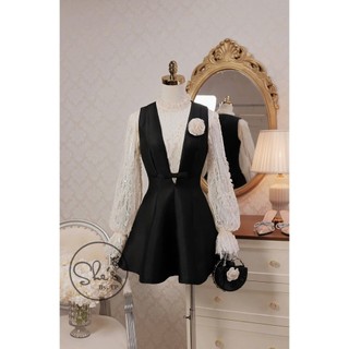 Set 3 chi tiết 1 áo ren mix yến takta xoè kèm hoa cài dành cho chị em mặc đi cưới tiệc tùng cao cấp - Baotrang.clothes