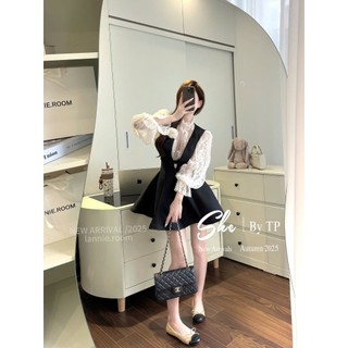 Set 3 chi tiết 1 áo ren mix yến takta xoè kèm hoa cài dành cho chị em mặc đi cưới tiệc tùng cao cấp - Baotrang.clothes