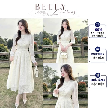M66 - Váy Ren Tay Dài Sang Trọng BELLY Clothing, Form Cổ Tròn , Dáng Váy Dài, Tay Dài Sang Trọng