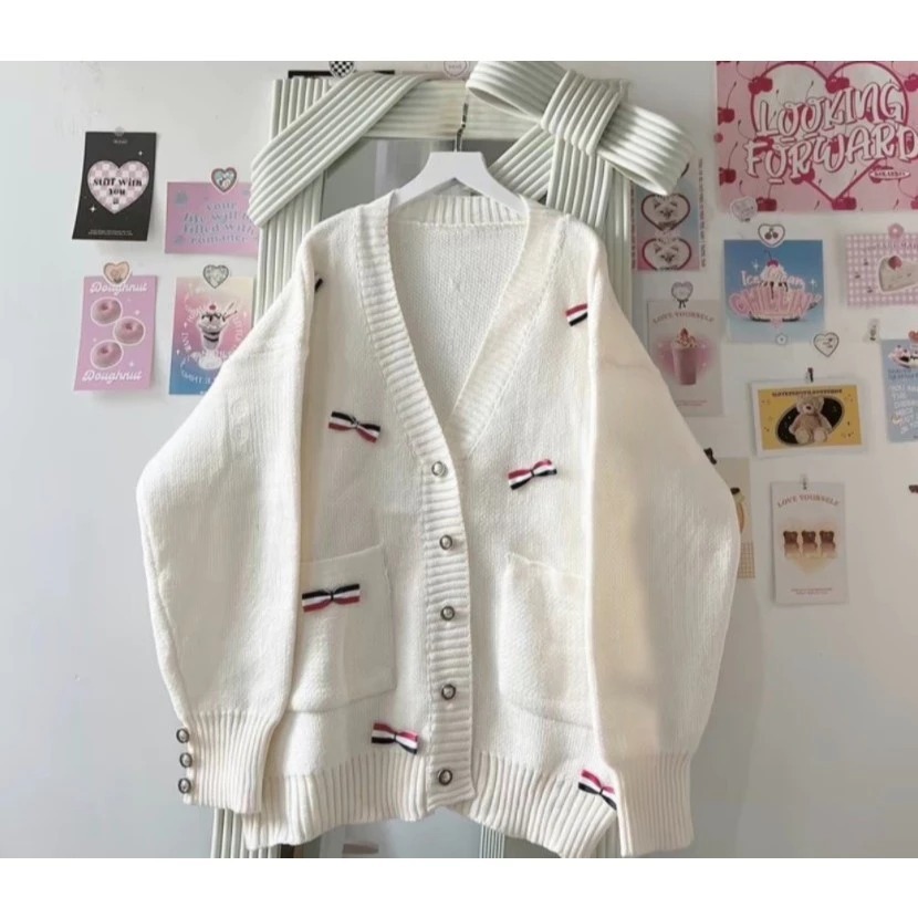Áo khoác nỉ unisex nam nữ phong cách hàn quốc thêu full nơ Thome xinh xắn dễ thương hottrend