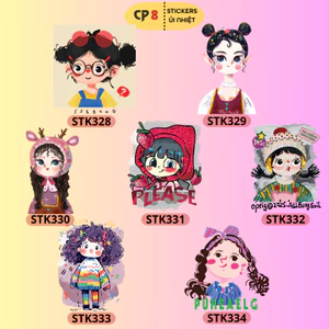 Bộ Hình In, Ủi Nhiệt Sticker Cartoon Girl 02 - CP8 PET Sticker