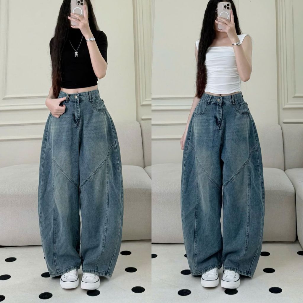 Quần Jeans Nữ Ống Cong Phối Linen Joolate Tôn Dáng Che Khuyết Điểm Mặc Đi Làm Đi Học