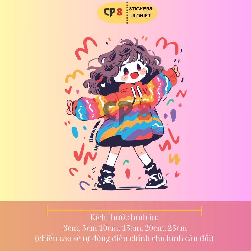 Bộ Hình In, Ủi Nhiệt Sticker Cartoon Girl 03 - CP8 PET Sticker