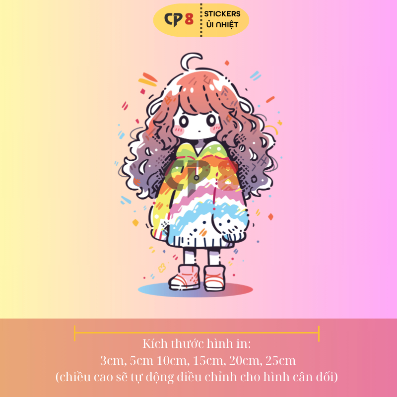 Bộ Hình In, Ủi Nhiệt Sticker Cartoon Girl 03 - CP8 PET Sticker