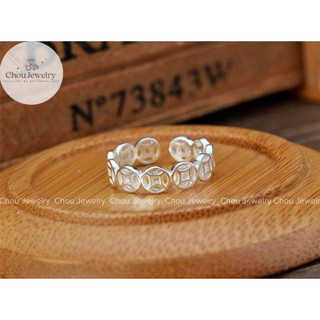 Nhẫn Kim Tiền Bạc ý S925 free Size Sang Trọng Phong Thuỷ - Chou Jewelry