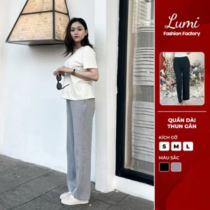 LUMI - Quần dài nữ thun gân co giãn 2 chiều ống đứng hơi loe có túi, thích hợp đi chơi, tập thể dục