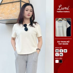LUMI - Áo thun nữ tay ngắn vải cotton co giãn 4 chiều, áo phông thời trang đi chơi màu trắng/ đen