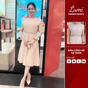 LUMI - Đầm nữ công sở cổ tròn sát nách chun eo, dáng xòe nhẹ, chất vải tơ nến mềm không nhăn
