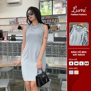 LUMI – Đầm công sở nữ thiết kế sát nách cổ bèo dáng suông vải chéo Hàn, thanh lịch nhẹ nhàng